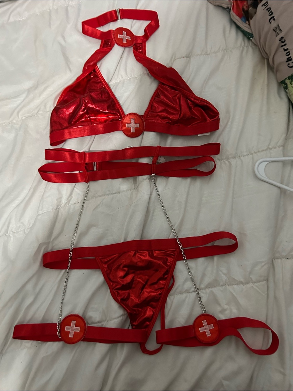 Red Nurse-Inspired Strappy Lingerie Set